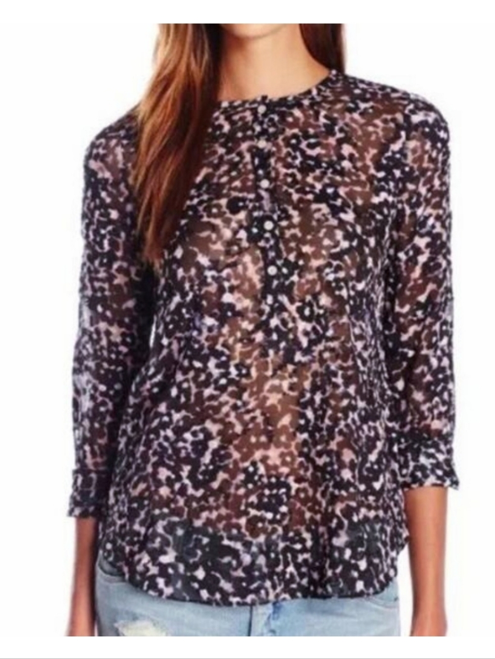 Rebecca Taylor Oleander Silk Floral Semi-sheer Top, Size 4